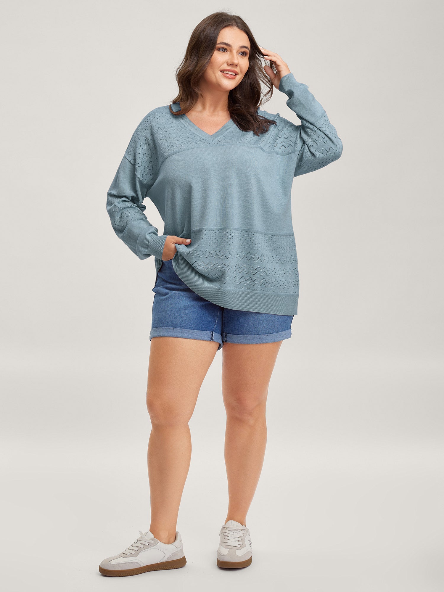 Supersoft Textured Eyelet Trim Pullover