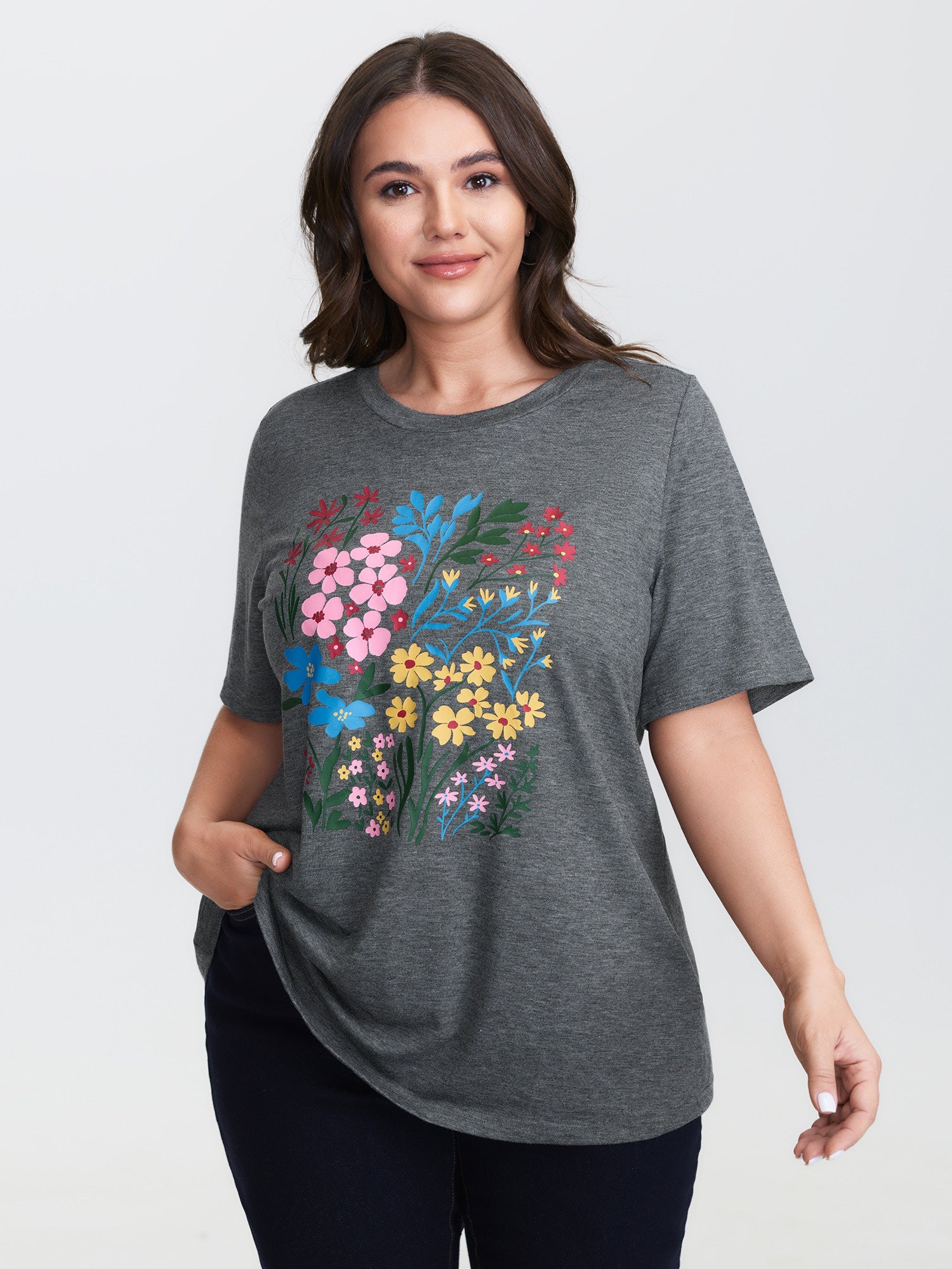 Colorful Floral Round Neck T-Shirt