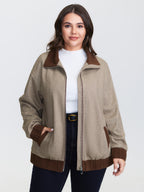 Spliced Color Contrast Pockets Zipper Jacket