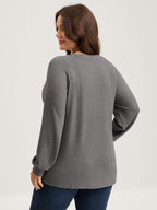 Waffle Grid Notched Collar Lace Sweatshirt