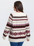 Boho Print Round Neck Ribbed Hem Pullover