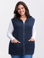 Cable Zipper Sleeveless Knit Cardigan