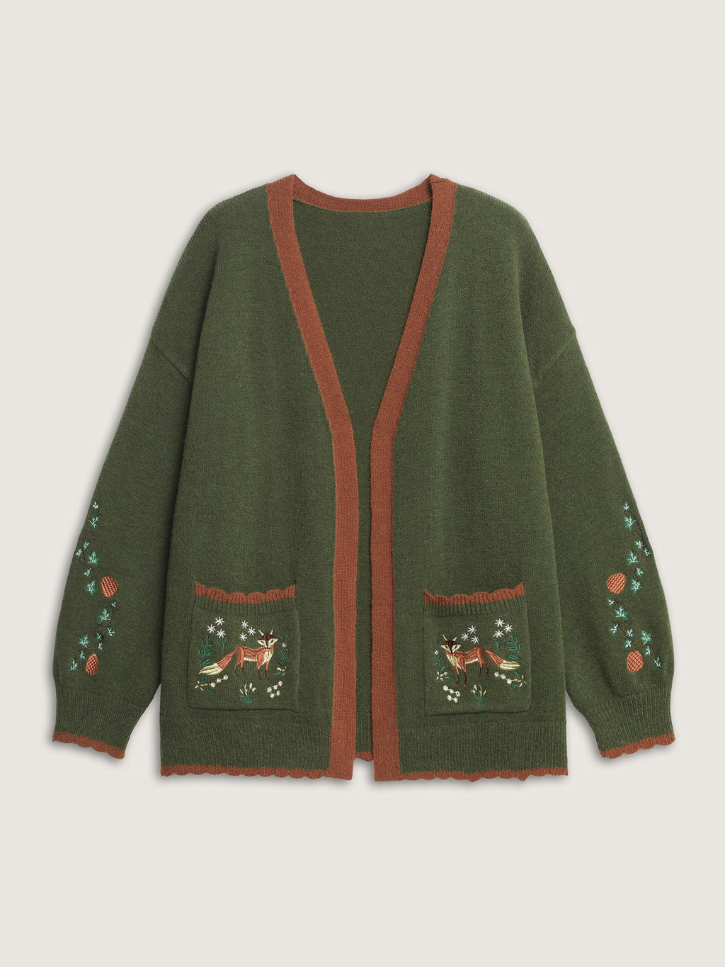 Holiday Fox Jacquard Pattern Knit Cardigan