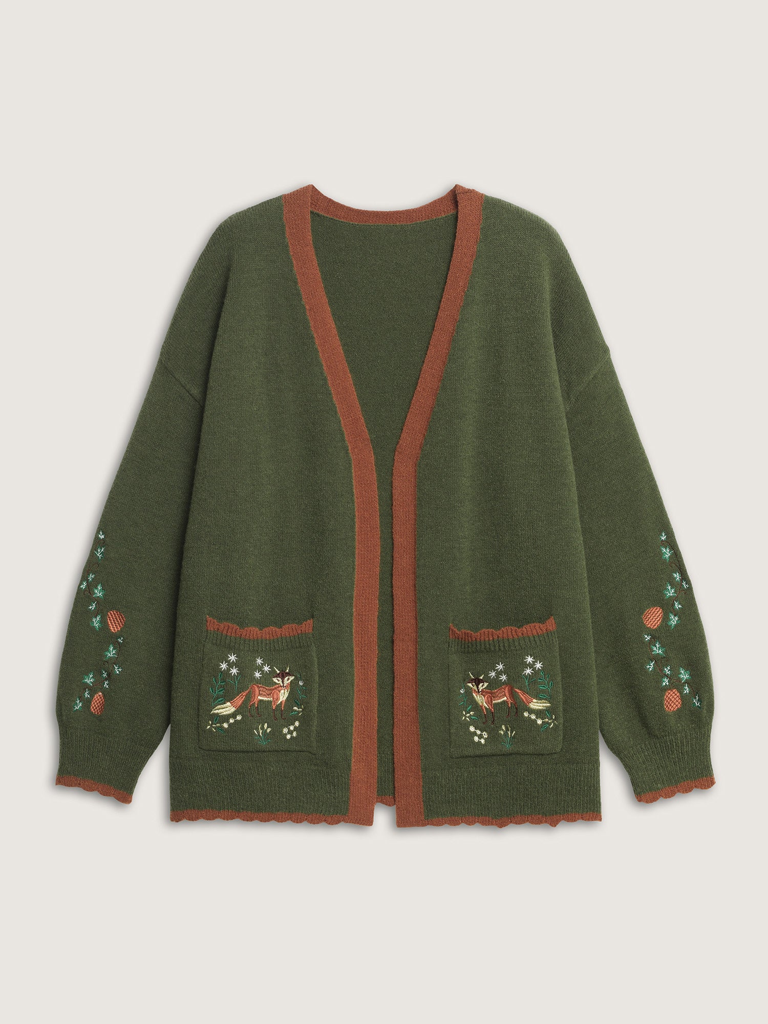 Holiday Fox Jacquard Pattern Knit Cardigan