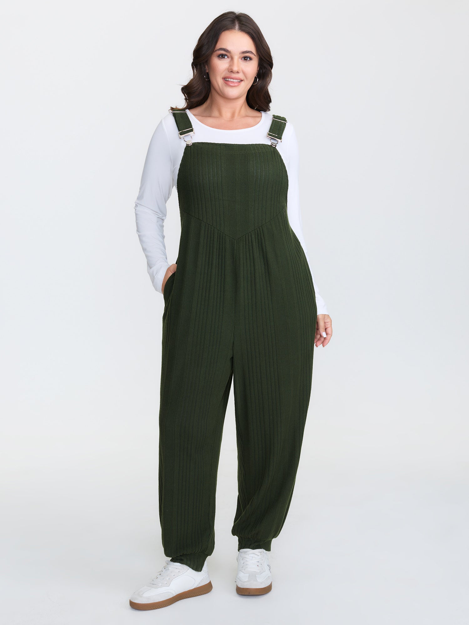 Ribbed Pockets Overall Straps Jumpsuit
