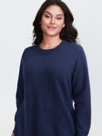 Crew Neck Solid Midi Sweater Dress