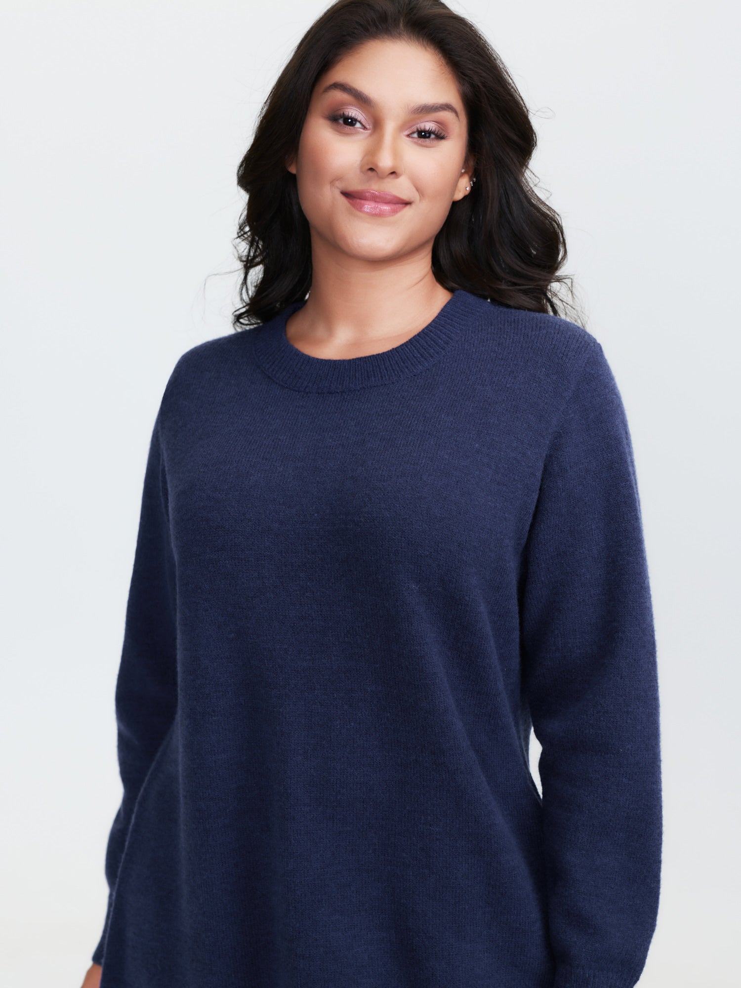 Crew Neck Solid Midi Sweater Dress