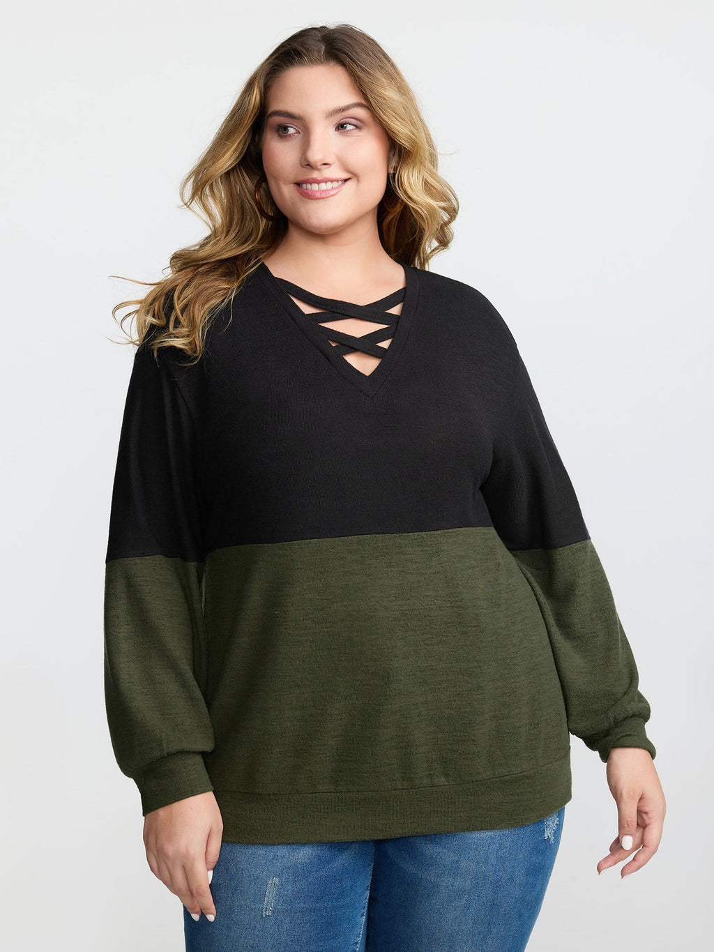 Colorblock Spliced Cross-Tie Sweatshirt