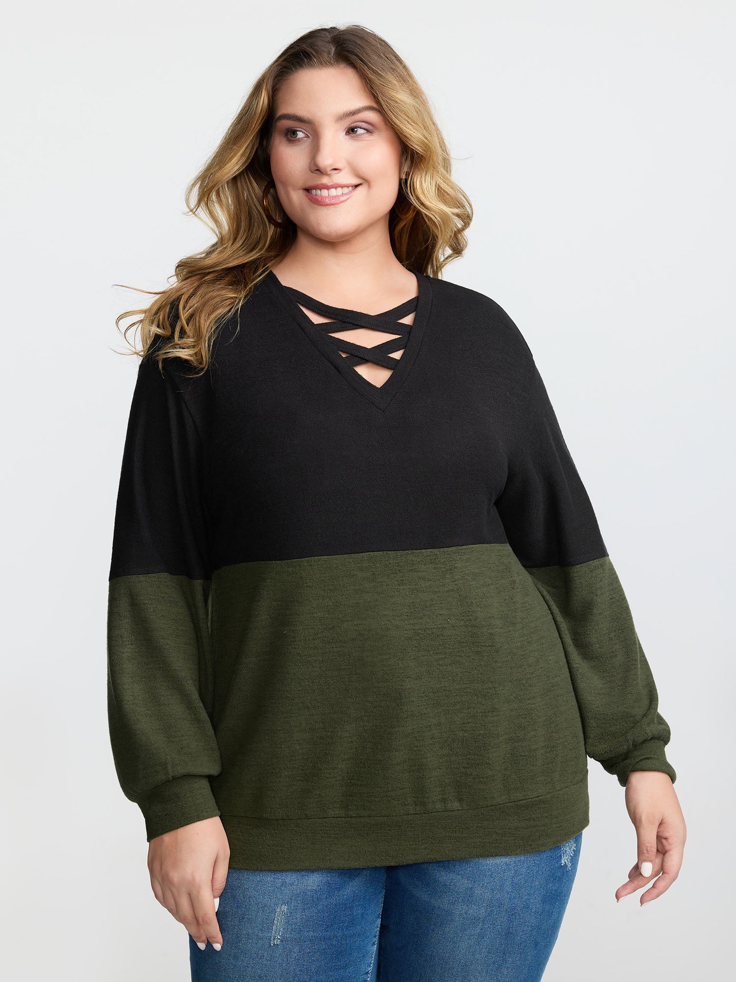 Colorblock Spliced Cross-Tie Sweatshirt