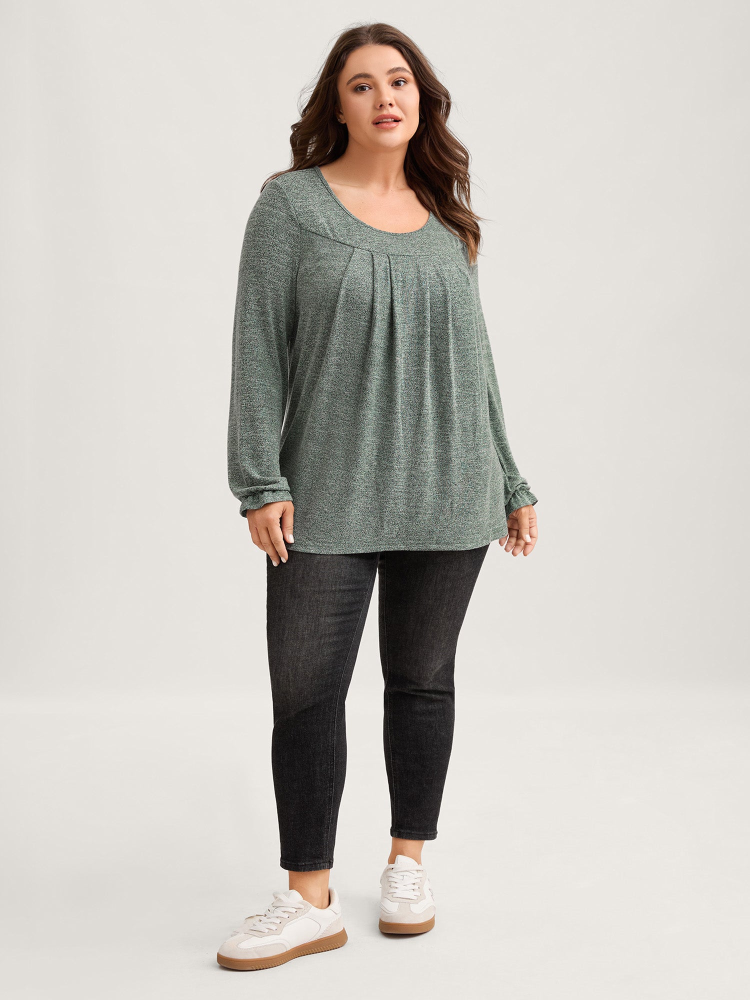 Round Neck Heather Pleated T-shirt