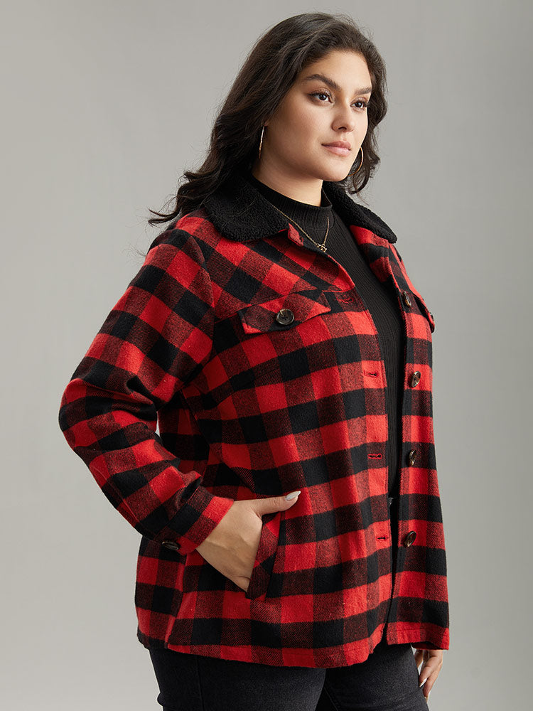 Plaid Button Through Patchwork Contrast Shacket
