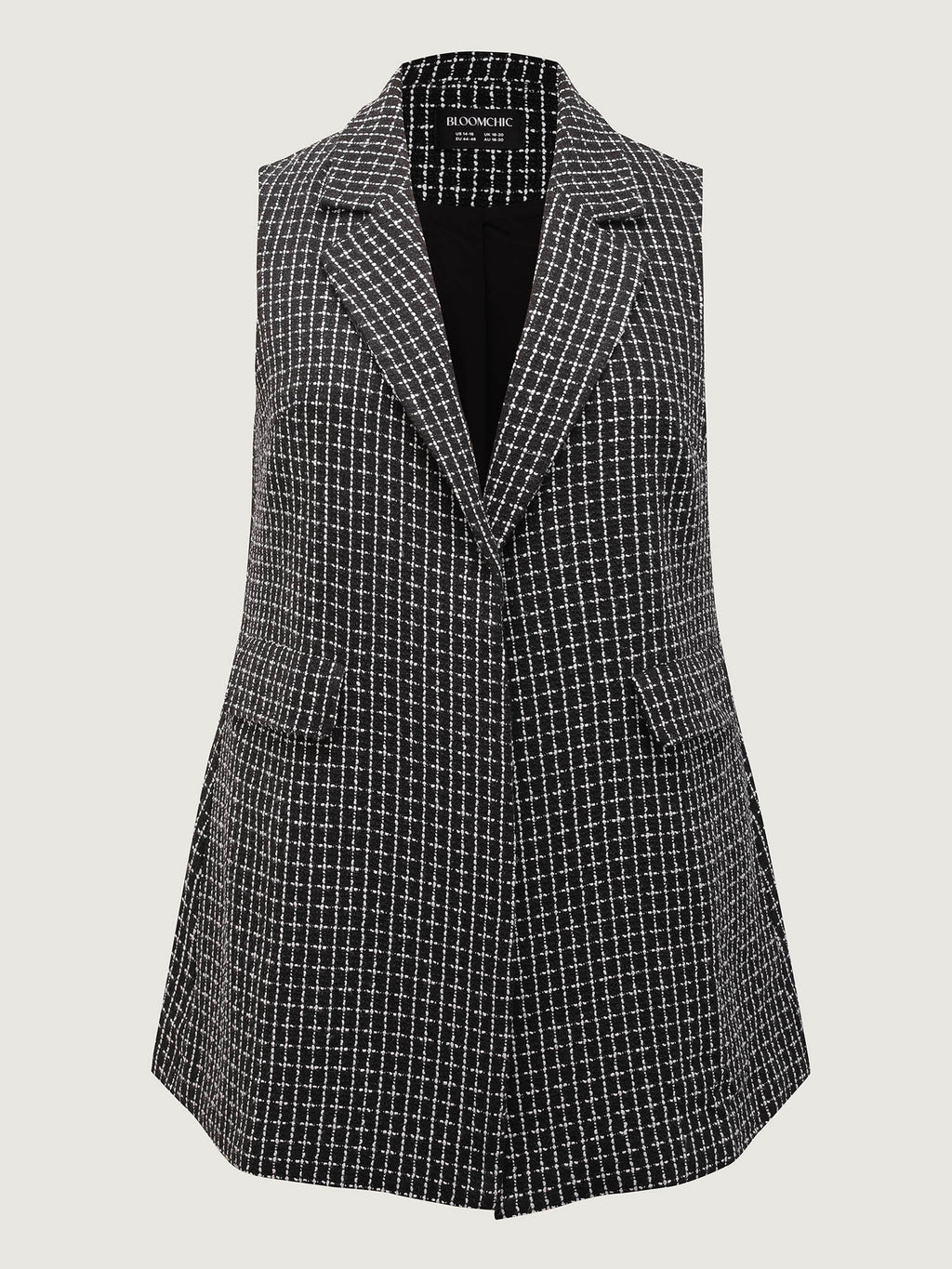 Tweed Long Pockets Notched Lapels Vest