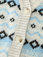 V-Neck Geometric Pattern Button Front Cardigan