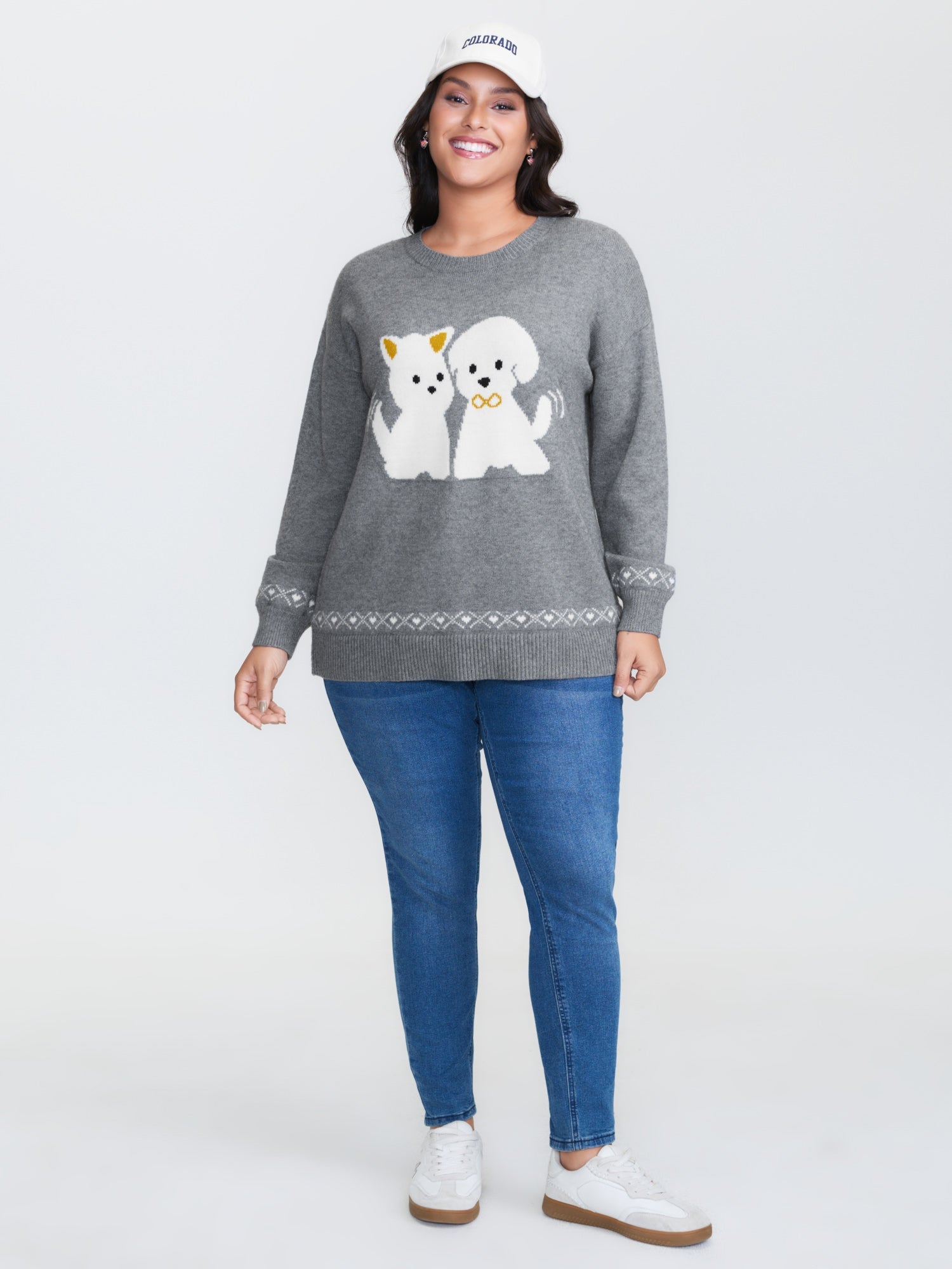 Happy Animal Pattern Jacquard Pullover