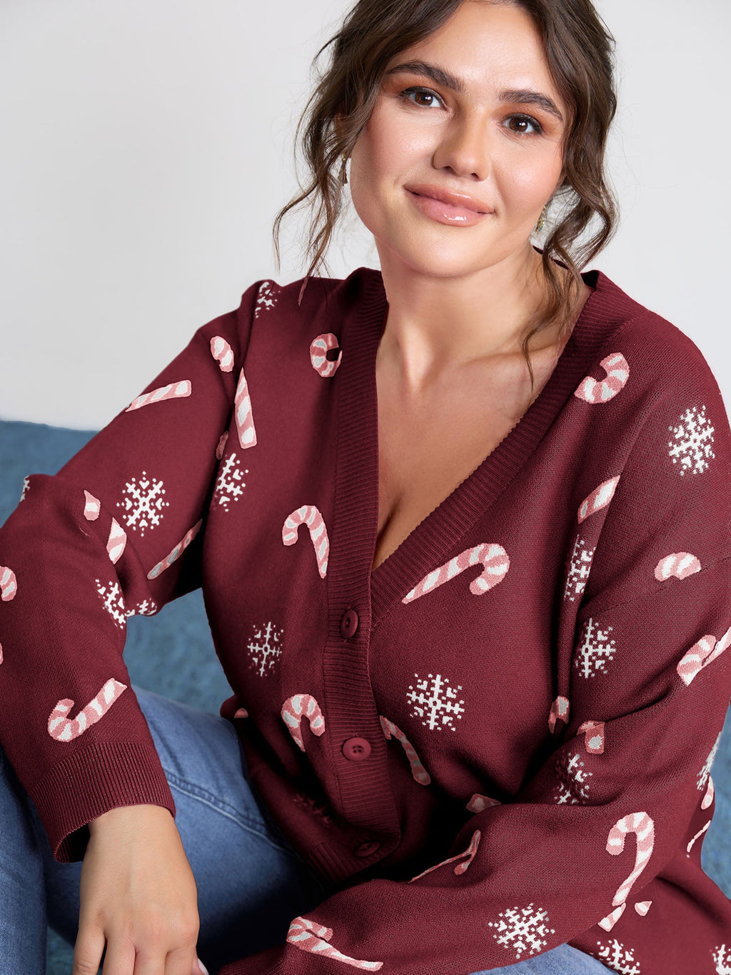 Holiday Candy Patch Pockets Knit Cardigan