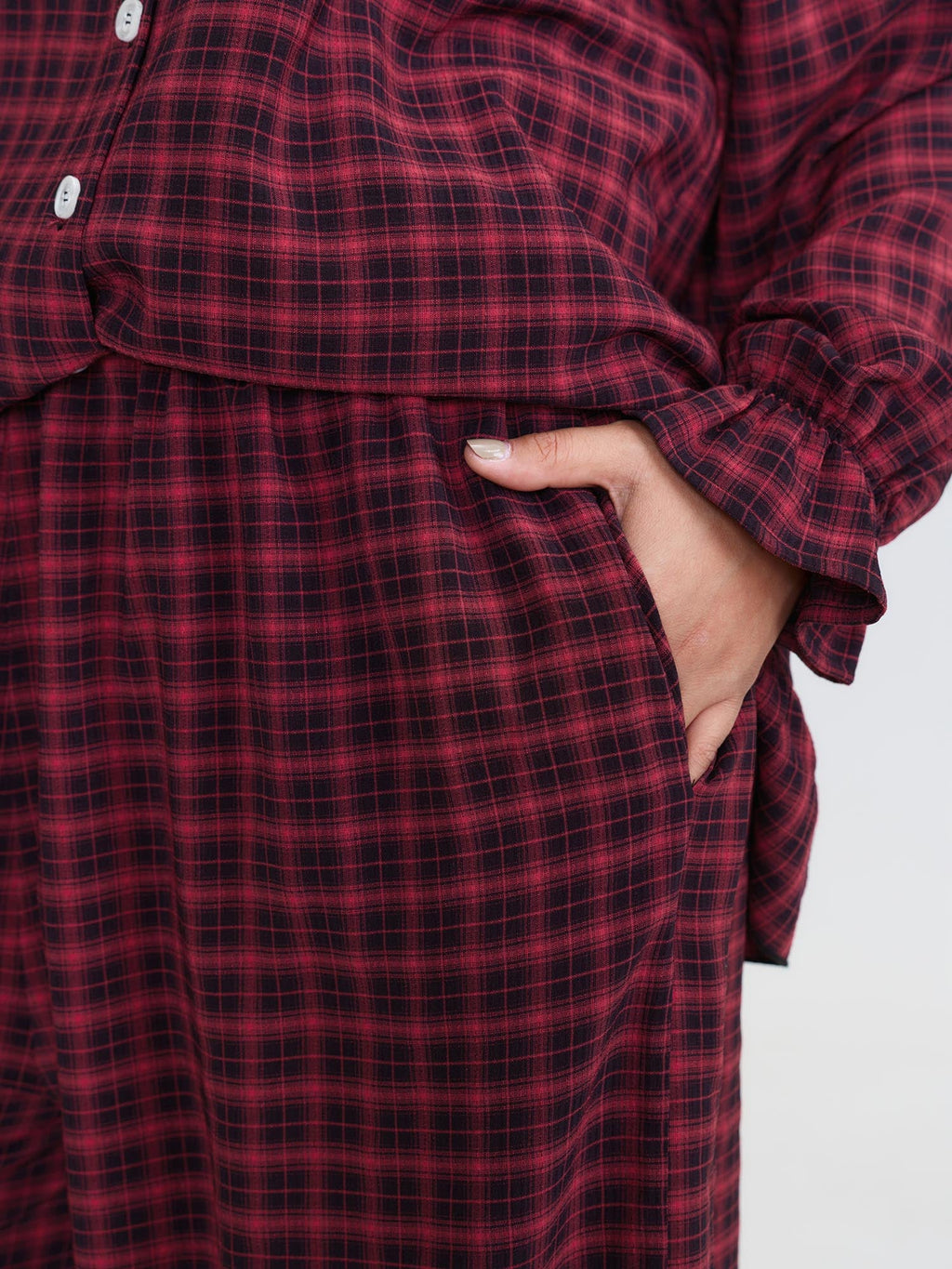 Gingham Ruffled Hem Loungewear Set