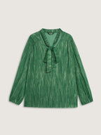 Gold Stamp Sheer Collar-Tie Blouse