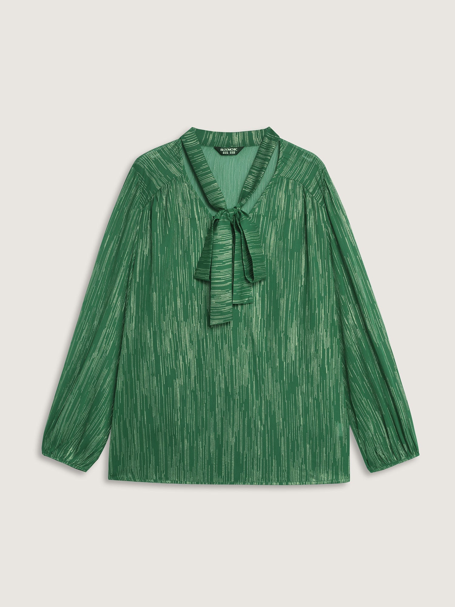 Gold Stamp Sheer Collar-Tie Blouse