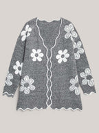 Floral Pattern Open-Front Knitted Cardigan