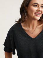 Jacquard Textured Lotus Leaf Sleeve Top