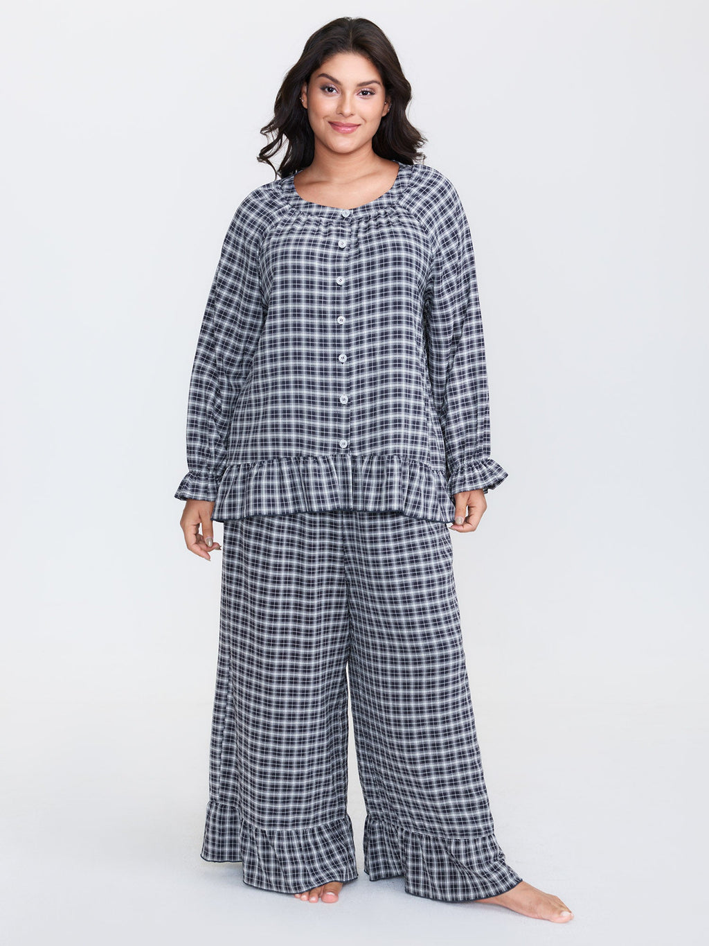 Gingham Ruffled Hem Loungewear Set