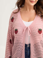 Strawberry Jacquard Embroidery Tie Knit Cardigan