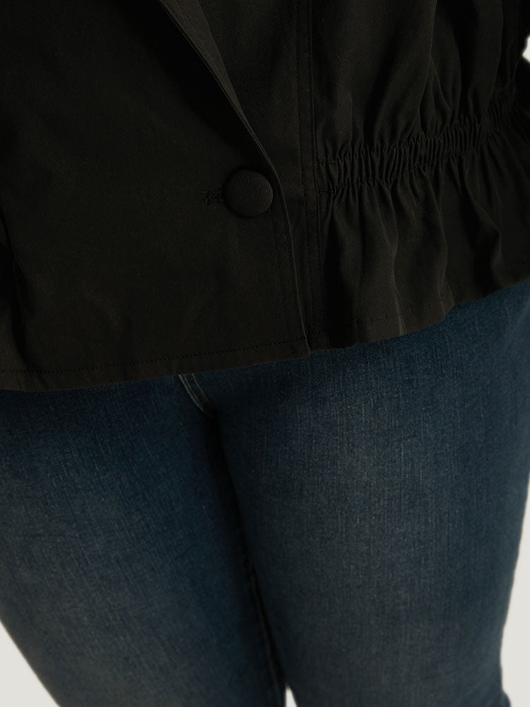 Shirred Lapel Collar Metal Buckle Button Up Coat