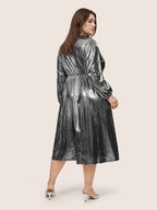 Glitter Contrast Lace Wrap Elastic Waist Dress