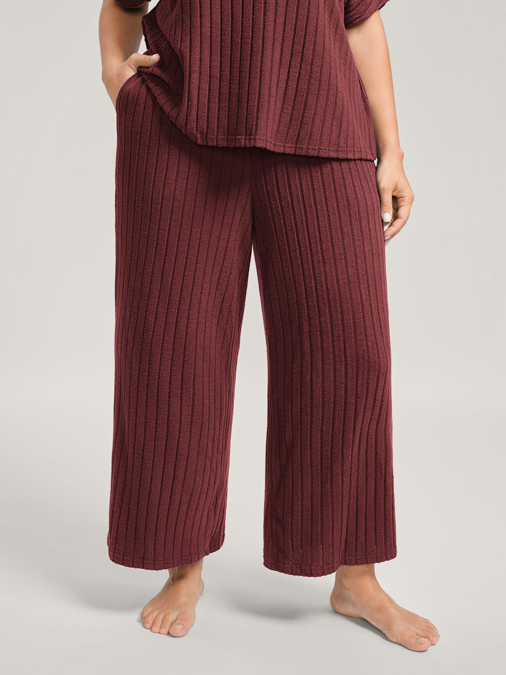 Stretchy Pit Strip Solid Loungewear Set