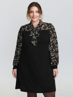 Floral Print Ribbon Neck-Tie Knee Dress