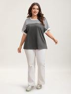 Solid and Striped Contrast Hem T-Shirt