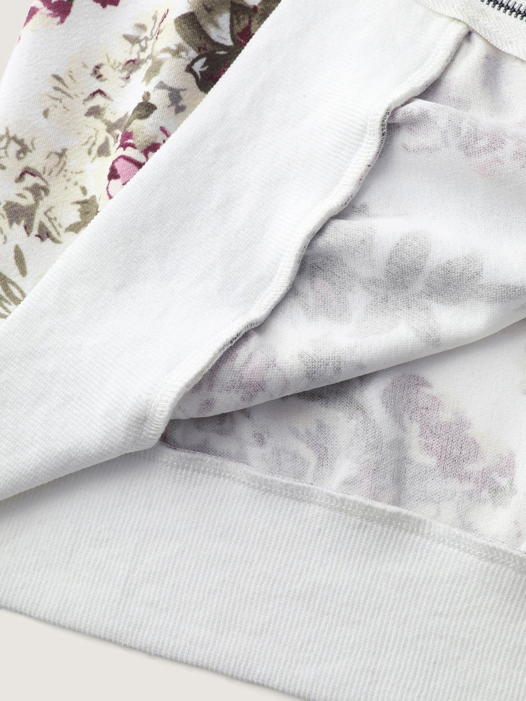 Flower Print Pockets Zipper Jacket