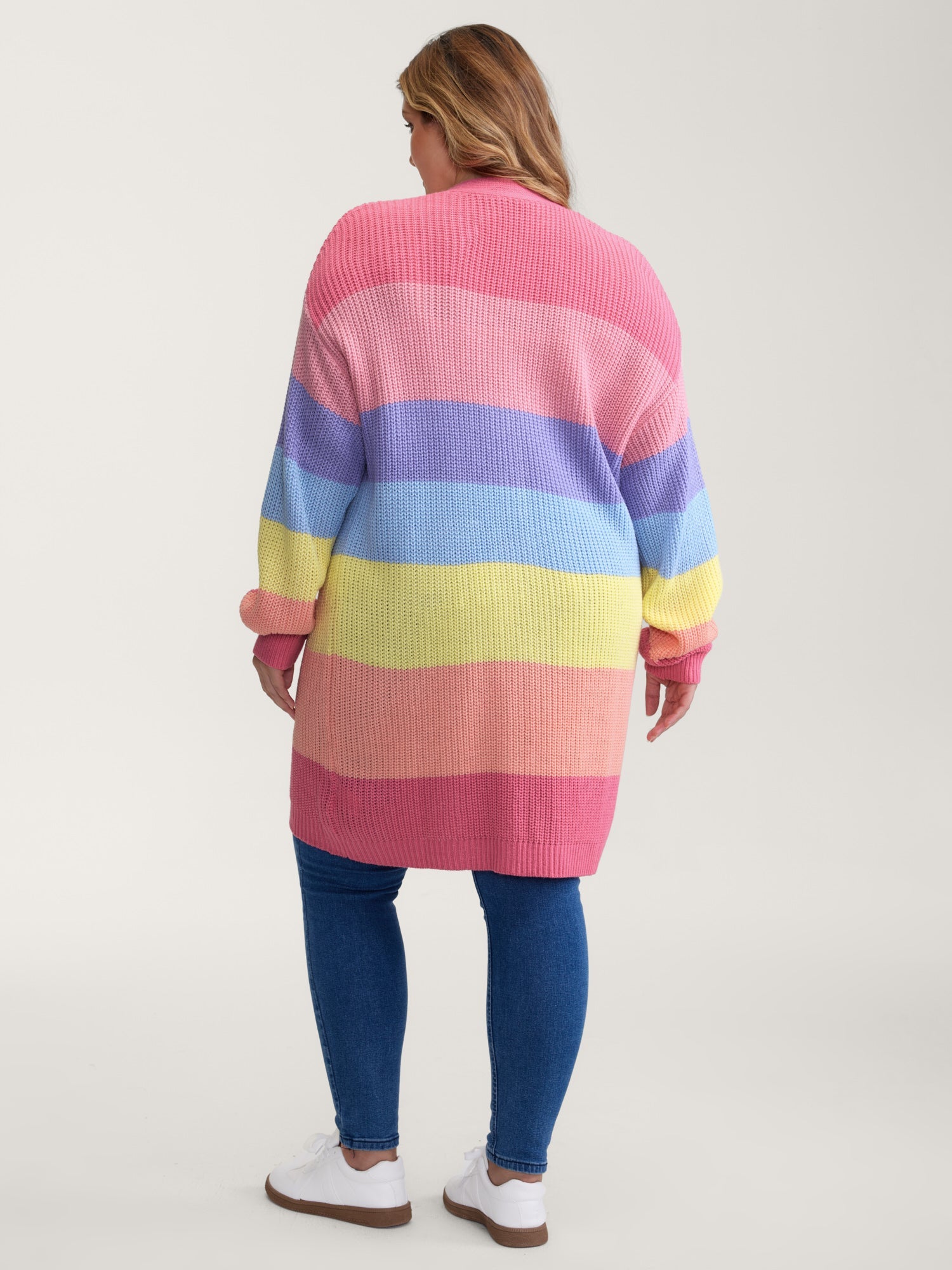 Colorblock Contrast Texture Button Cardigan