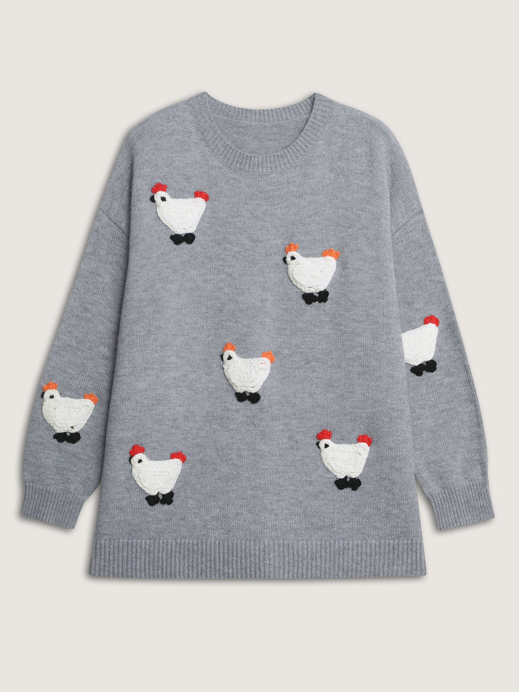 Chicken Embroidered Crew Neck Pullover