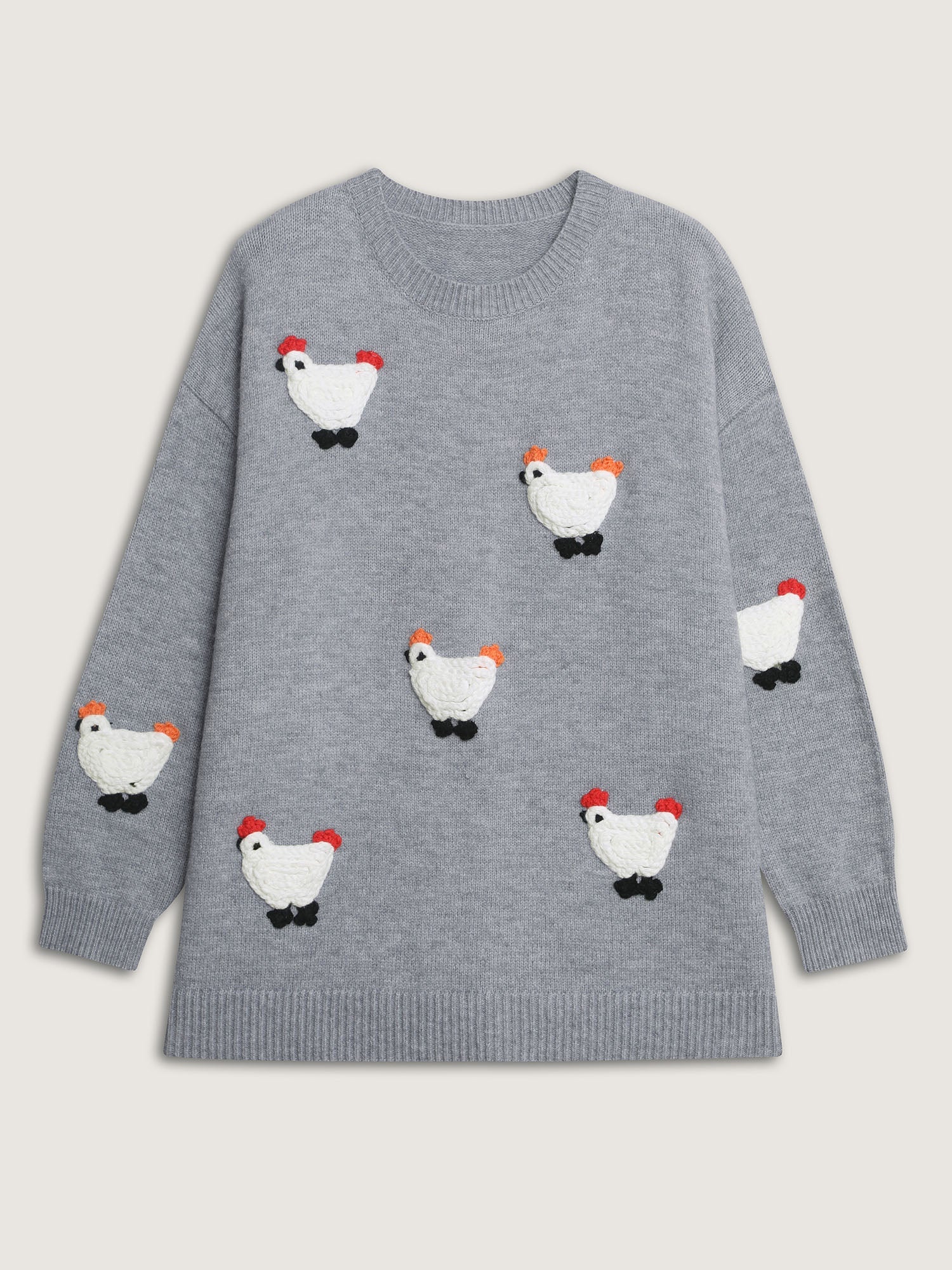 Chicken Embroidered Crew Neck Pullover