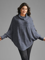 Turtleneck Cable Knit Asymmetrical Hem Pullover