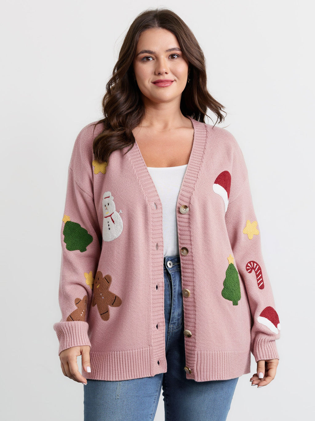Gingerbread Santa Embroidery Knit Cardigan