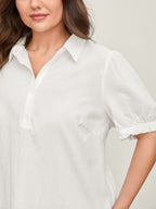 Pure Cotton Ruffled Puffy Sleeve Blouse