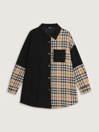 Corduroy Plaid Print Contrast Jacket