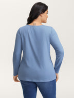 Button Placket Lace Scoop Neck T-Shirt