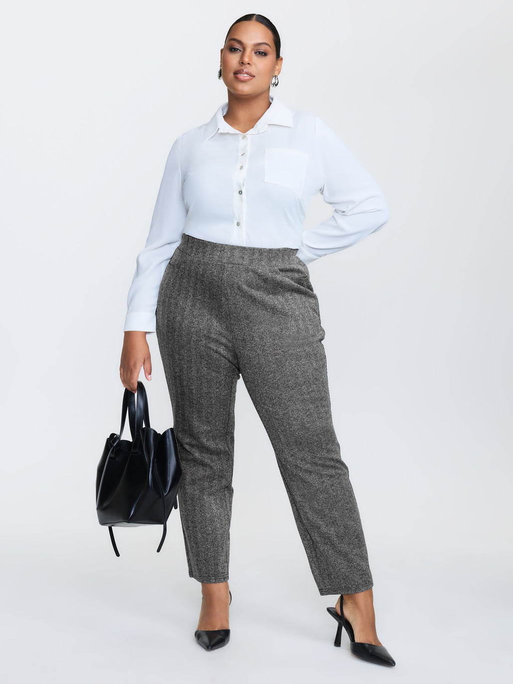 Stretchy Herringbone Pull-On Pants