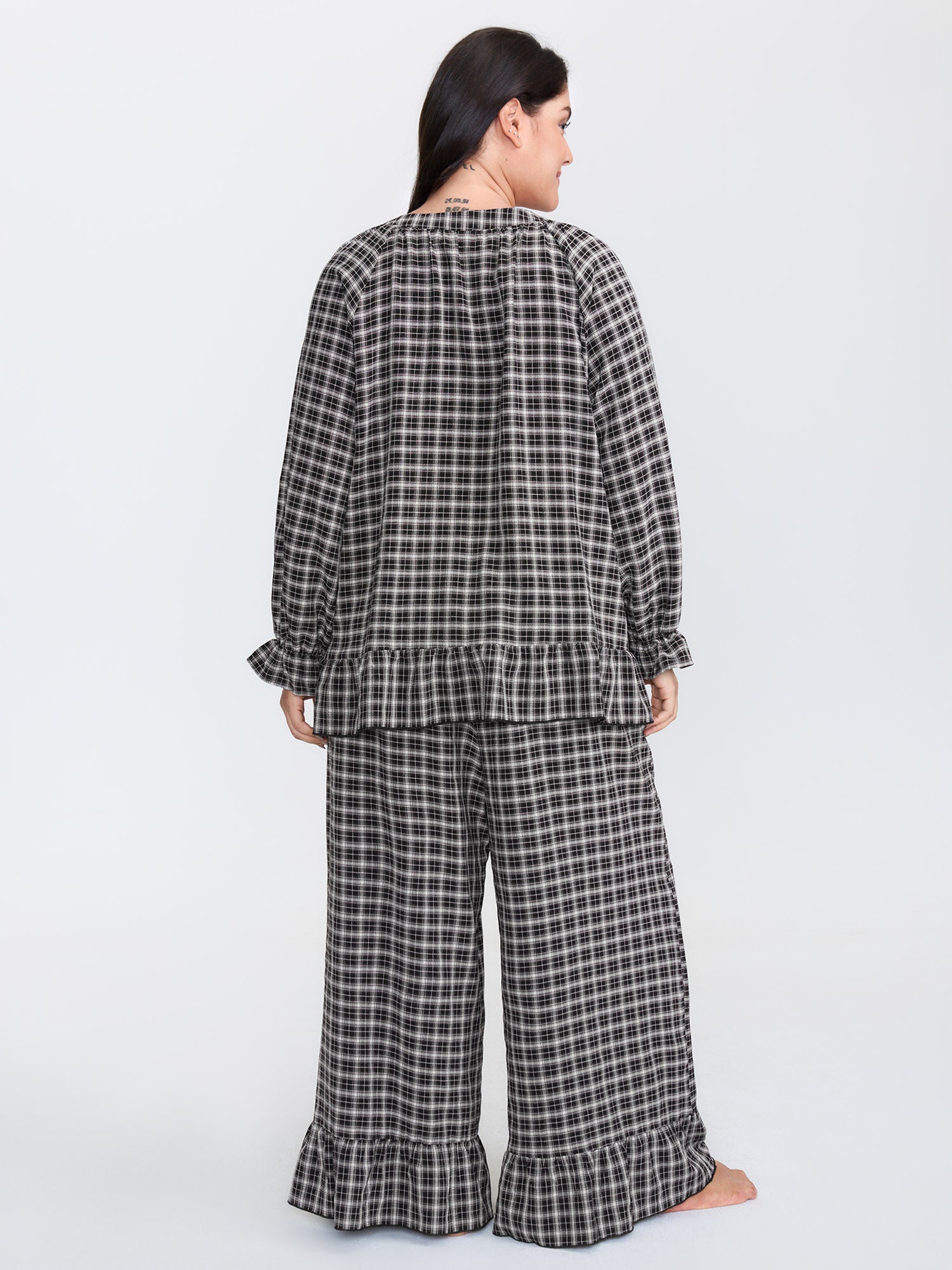 Gingham Ruffled Hem Loungewear Set