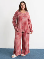 Gingham Ruffled Hem Loungewear Set