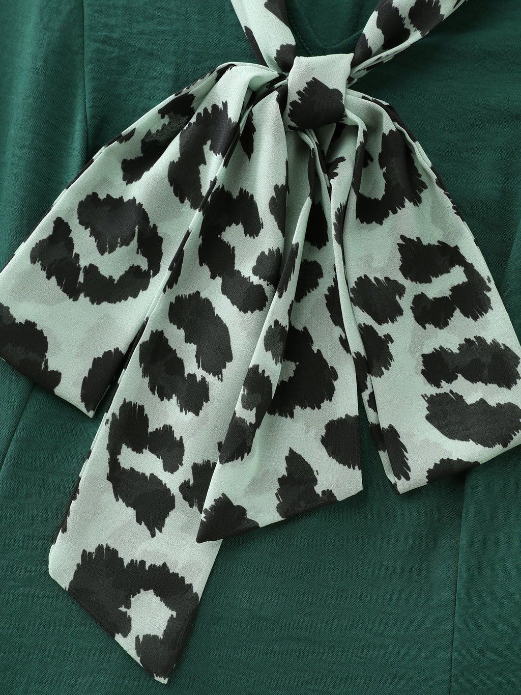 Leopard Print Ribbon Collar Midi Dress