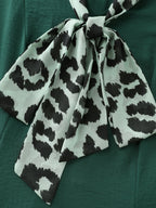 Leopard Print Ribbon Collar Midi Dress