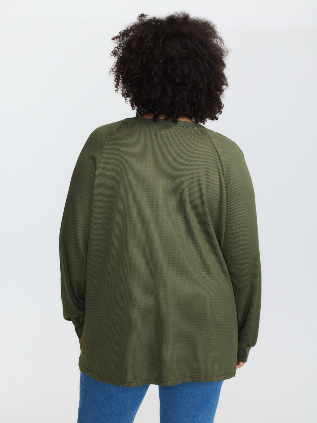 Waffle Grid Notched Collar Lace Sweatshirt