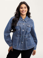 Supersoft Stretchy Waist Button-Down Denim Jacket