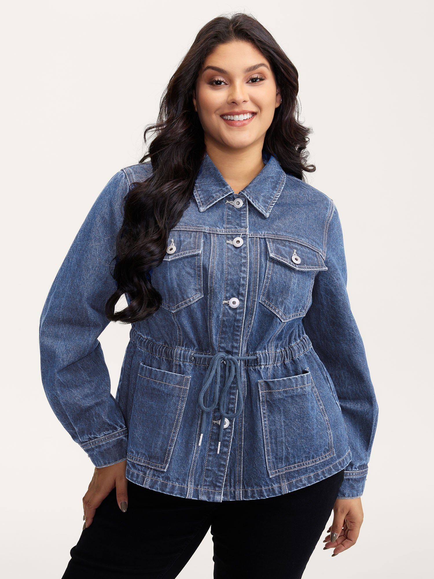 Supersoft Stretchy Waist Button-Down Denim Jacket