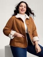Fluffy Contrast Buttons Quilted Jacket