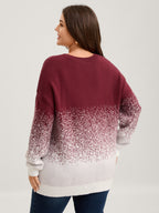 Jacquard Color Blend Ribbed Hem Pullover